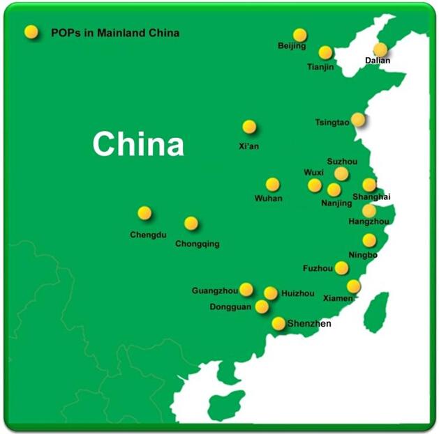 太平洋电信MPLS VPN中国POP点示意图